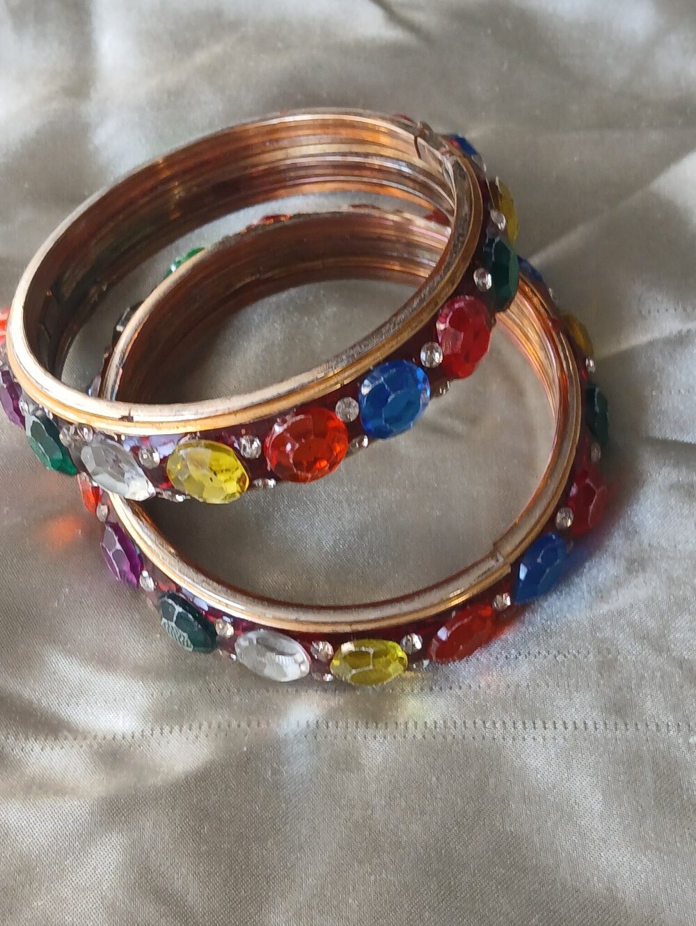 Vintage Bohemian Multicolor Crystal Gemstone Bangle / Bracelet Set of 2